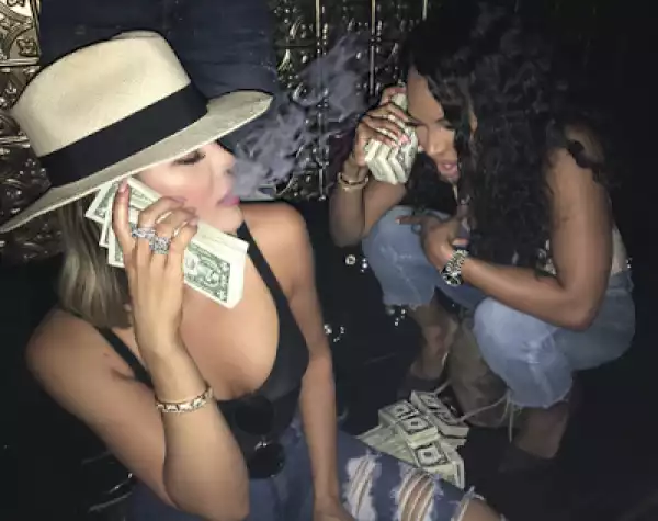 Photos: Khloe Kardashian And Best Friend Malika Pose With Stacks Of Dollar Bills